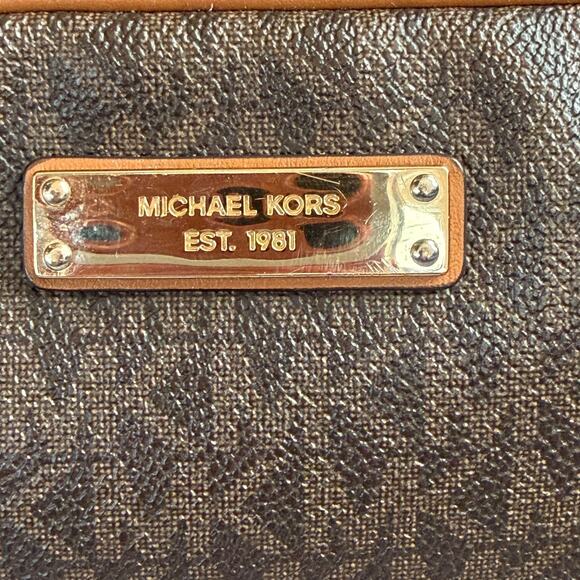 Michael Kors Jet Set Brown MK Signature Crossbody Bag Leather Trim Gold Hardware - Picture 6 of 13